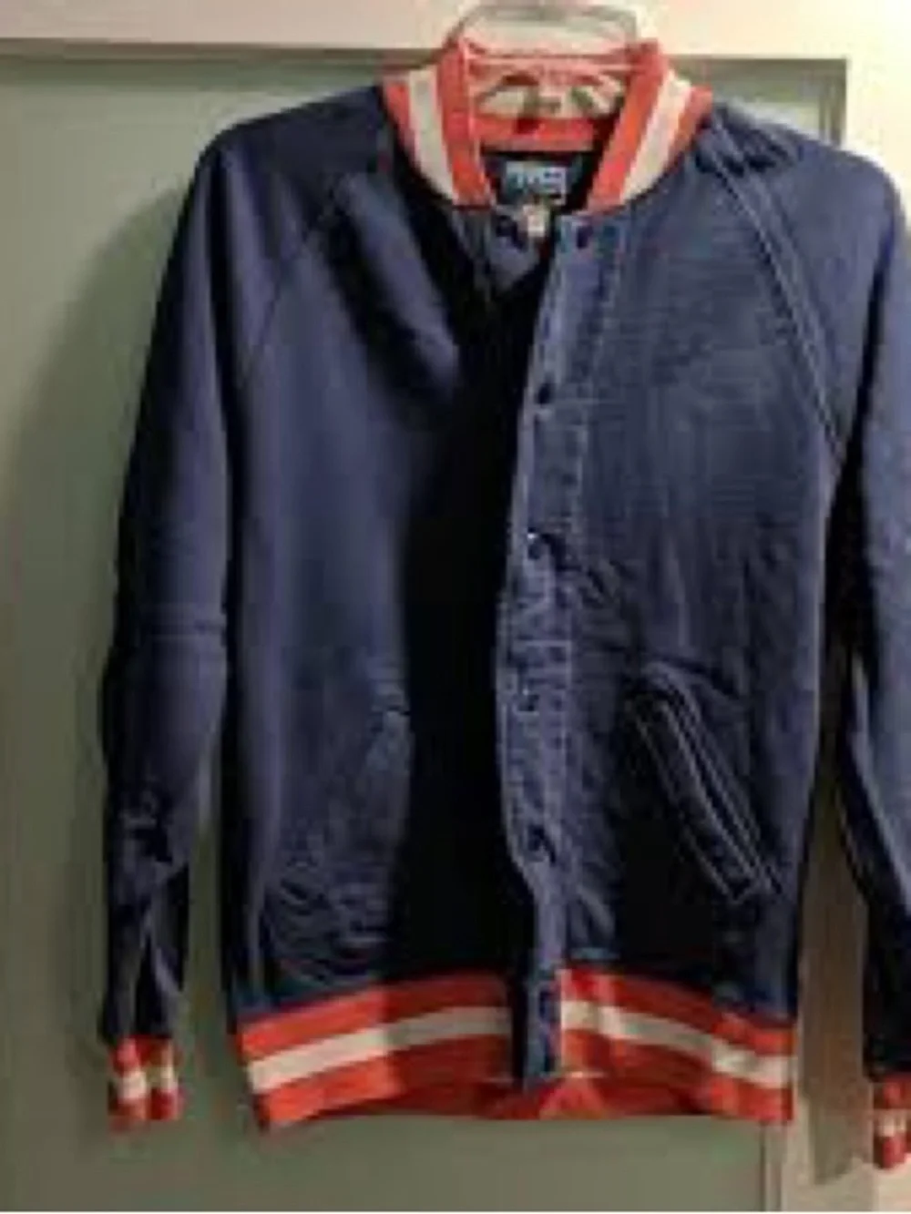 J. Crew Navy Bomber Jacket with Pink & White Ribbed Trim